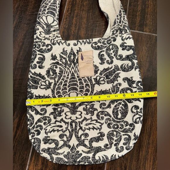 Flipped Bird Baroque Damask Print Hobo Bag – Reversible Eco Canvas Tote - Picture 8 of 10